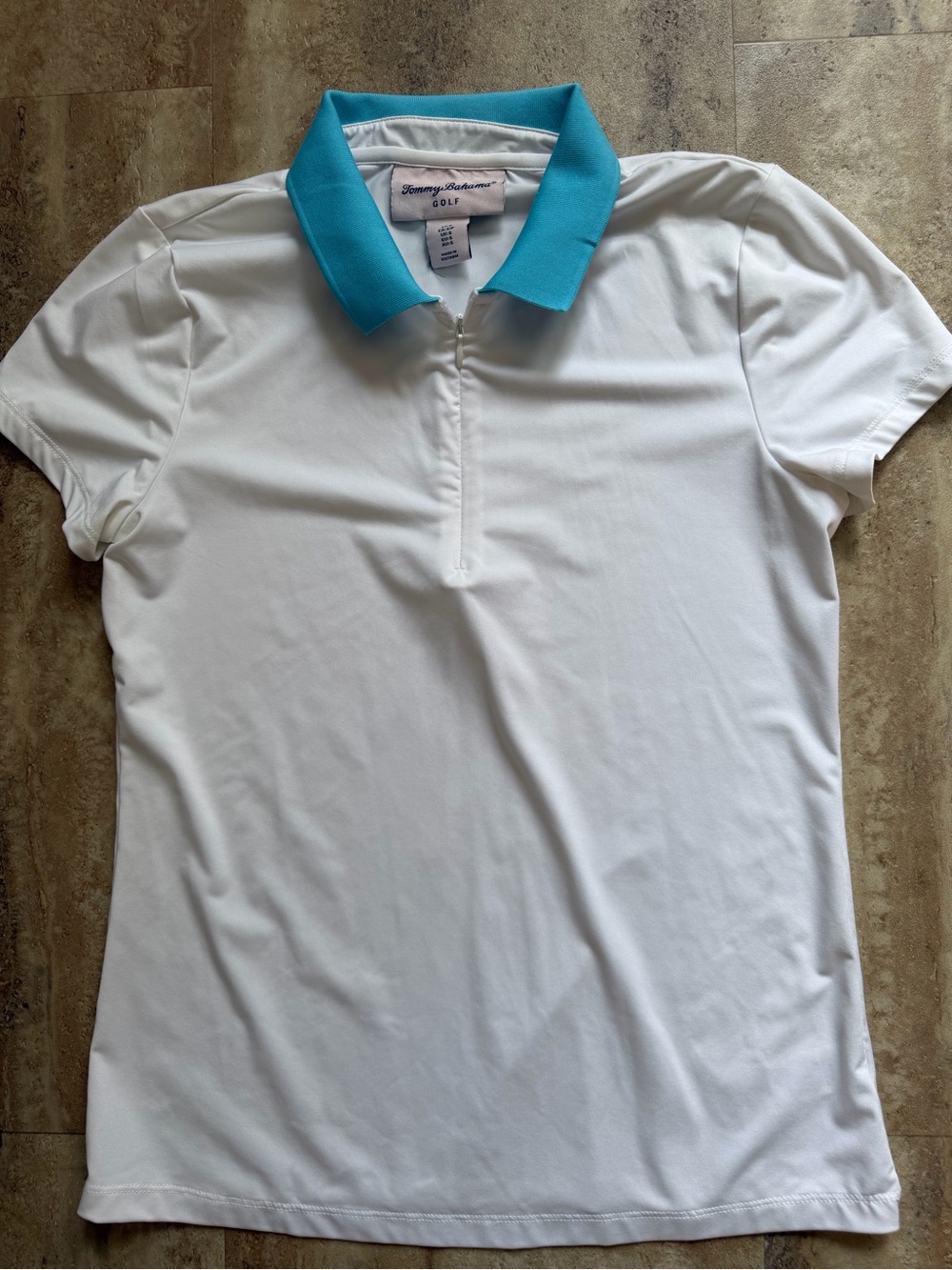 Tommy Bahama White Polo with Turquoise Collar